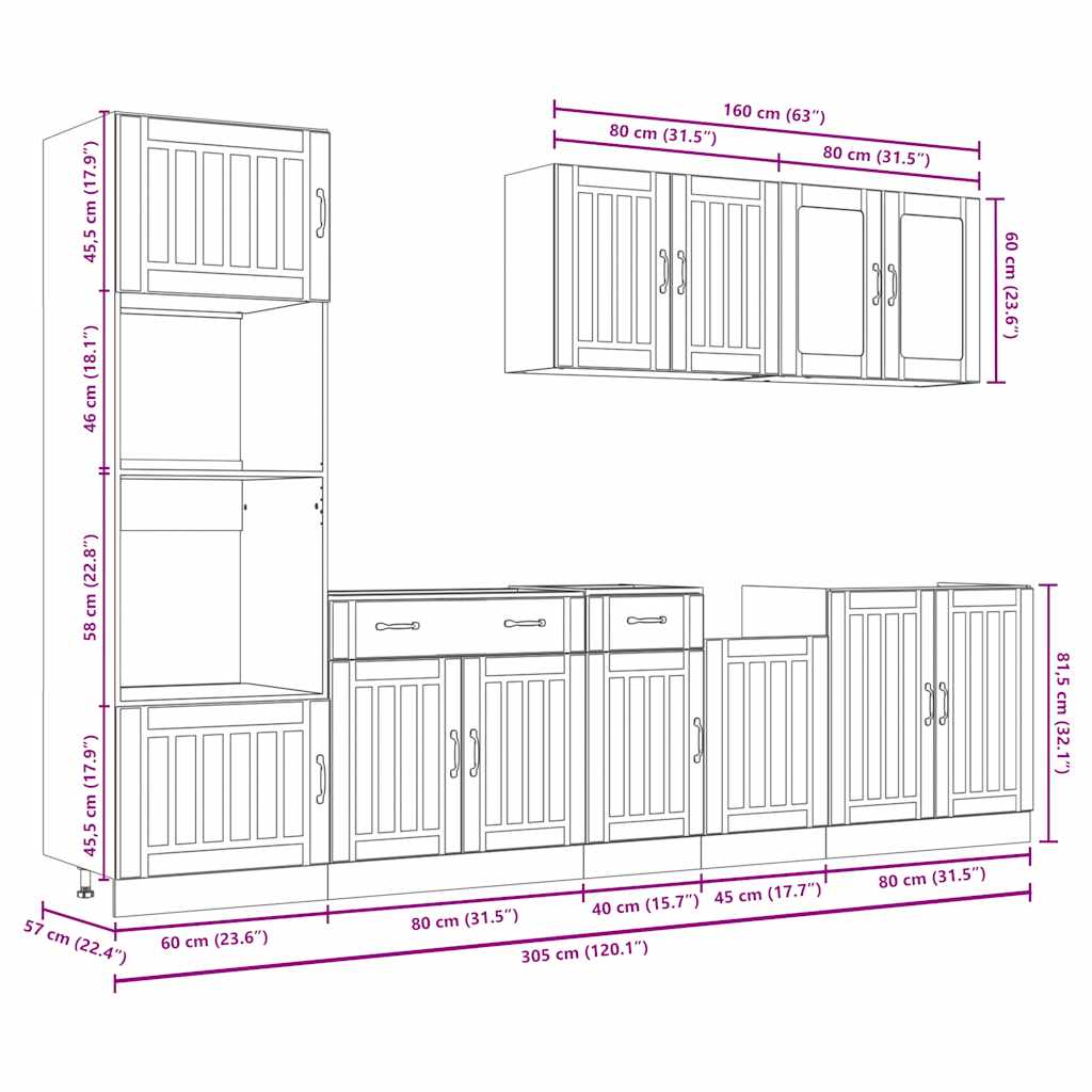 7-piece kitchen cabinet set "Kalmar" glossy white Wood