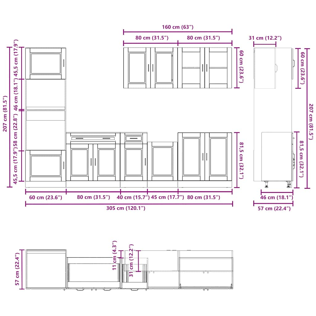 7-piece kitchen cabinet set "Kalmar" Sonoma oak