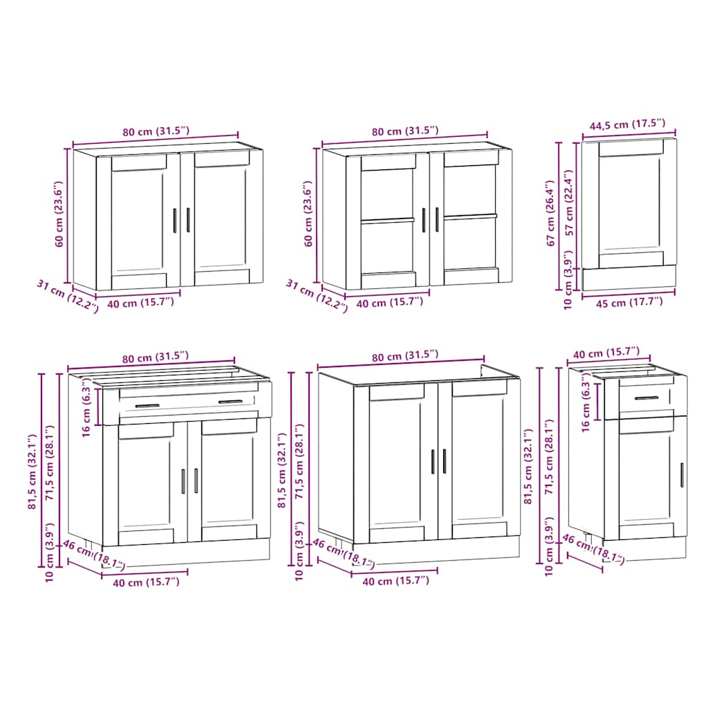 7-piece kitchen cabinet set "Kalmar" Sonoma oak