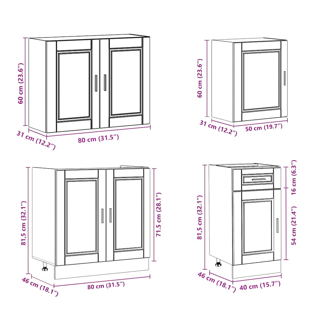 Set dulap de bucătărie 7 piese „Kalmar” lemn negru prelucrat