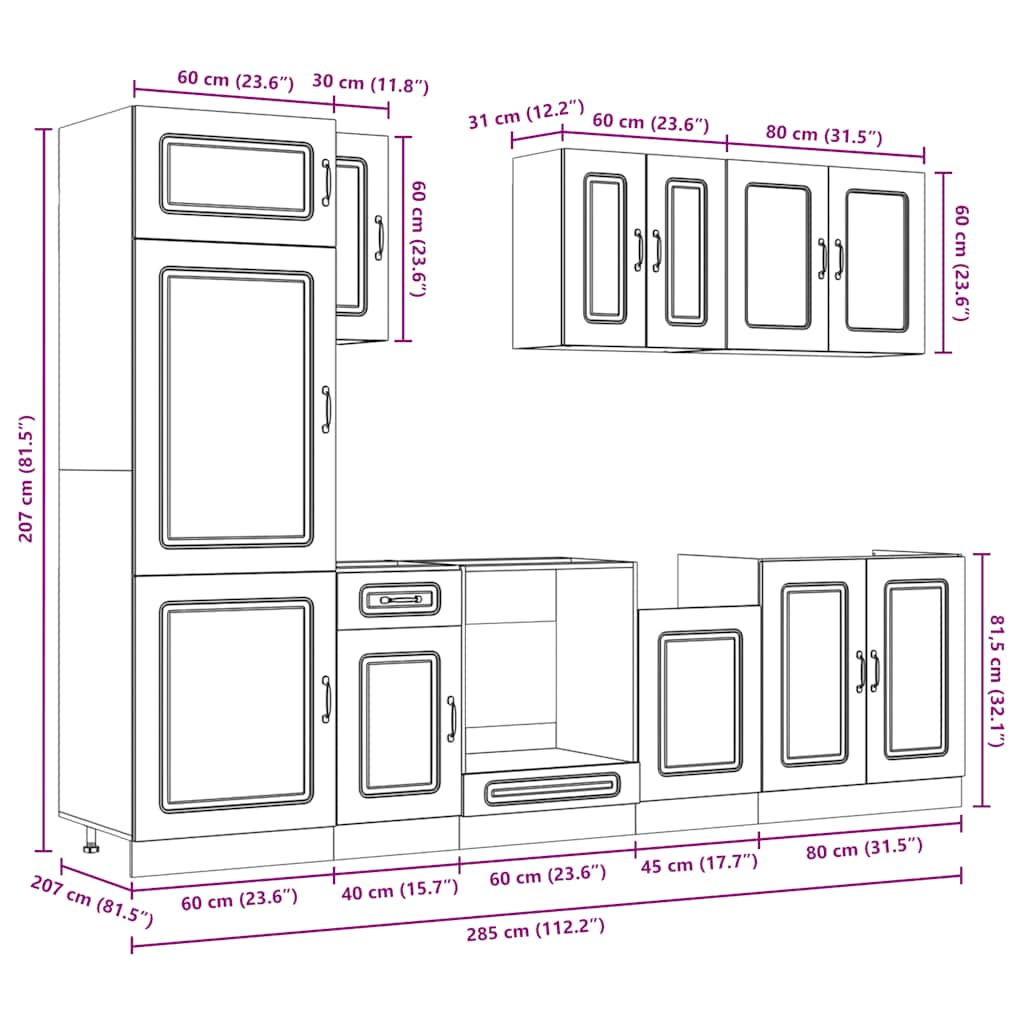 8-piece kitchen cabinet set "Kalmar" Sonoma oak