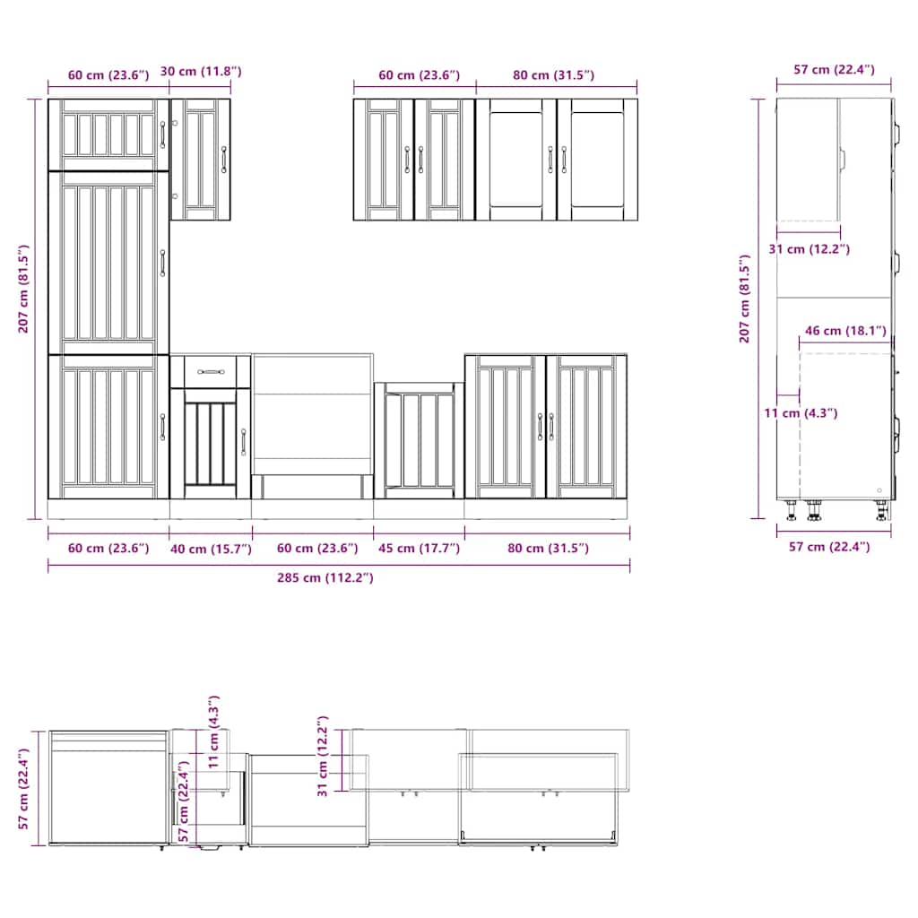 Set dulapuri de bucătărie 8 piese „Kalmar” gri beton Lemn