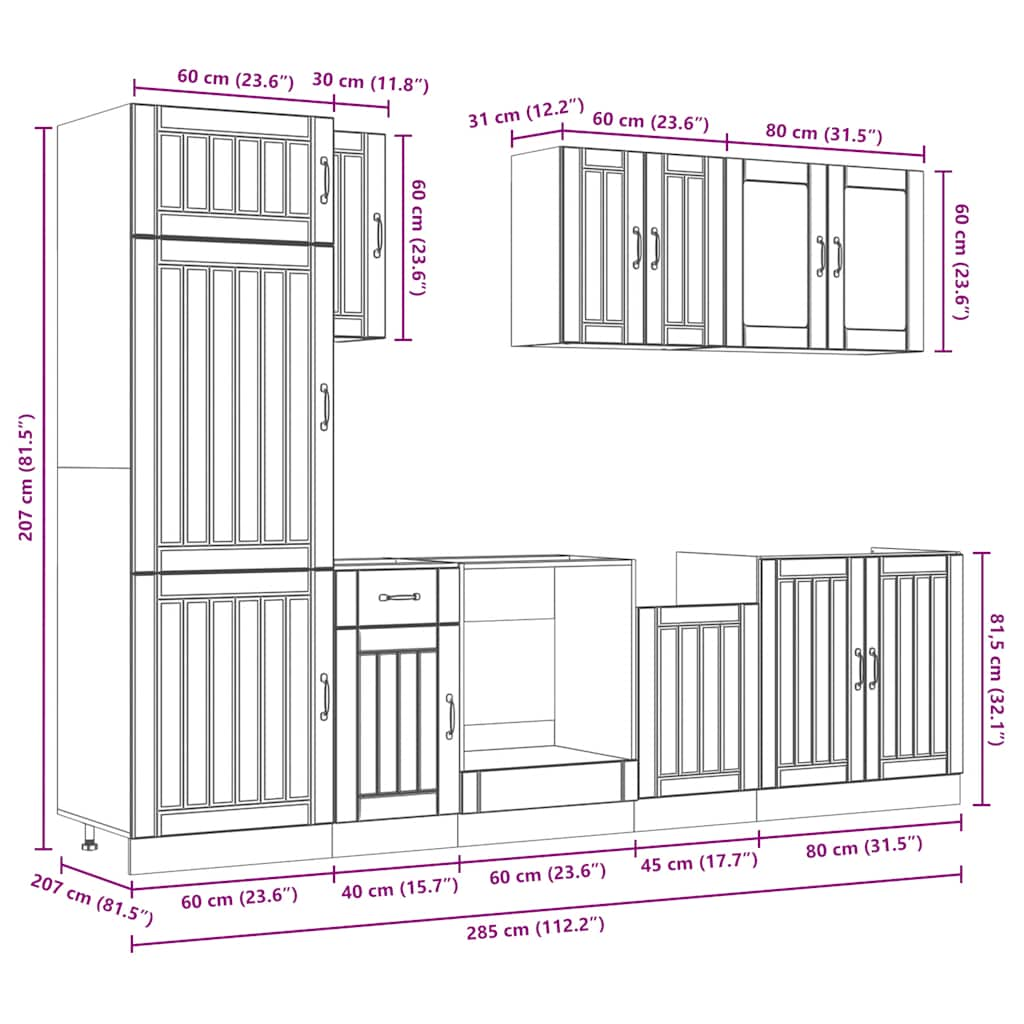 8-piece kitchen cabinet set "Kalmar" concrete gray Wood