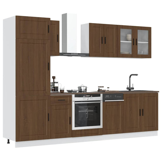 8-piece kitchen cabinet set "Kalmar" oak brown wood