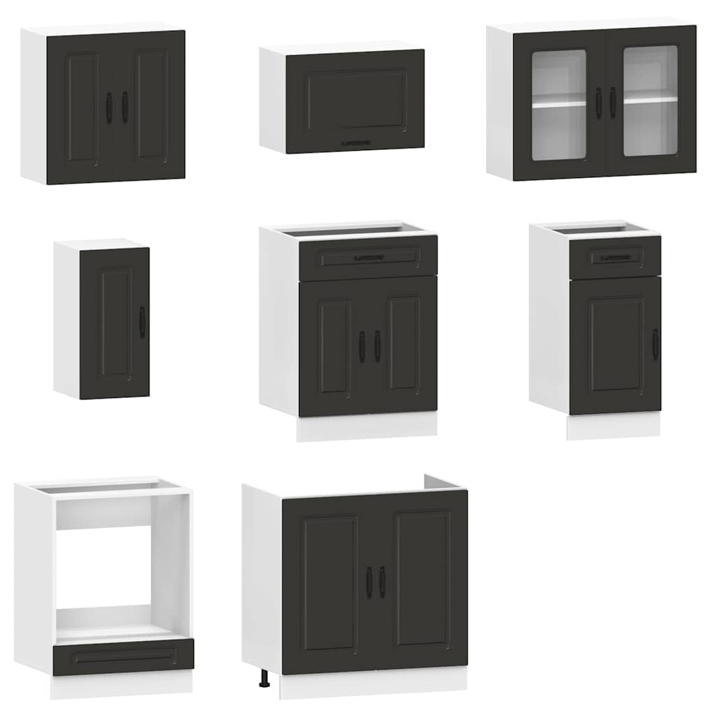 8-piece kitchen cabinet set "Kalmar" black processed wood