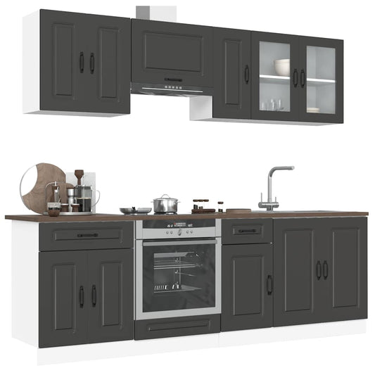 8-piece kitchen cabinet set "Kalmar" black processed wood