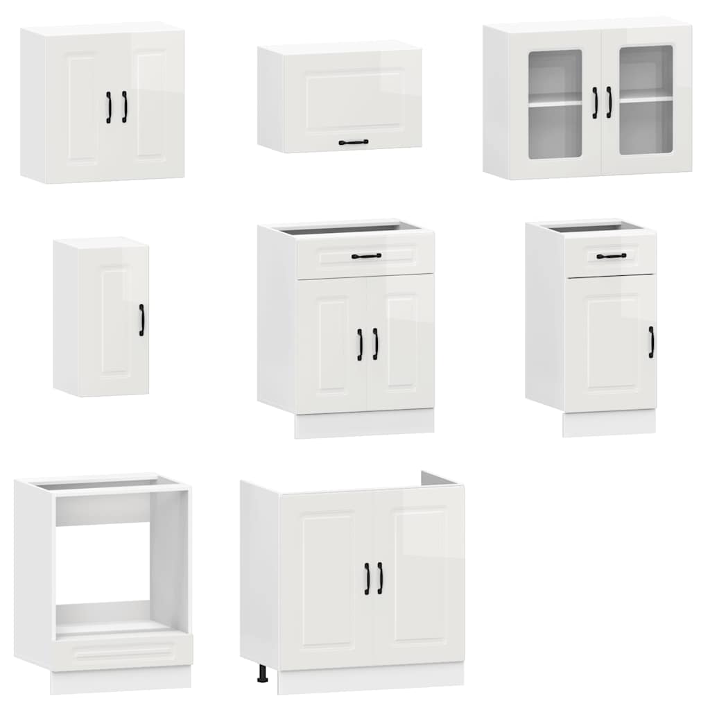 8-piece kitchen cabinet set "Kalmar" glossy white Wood