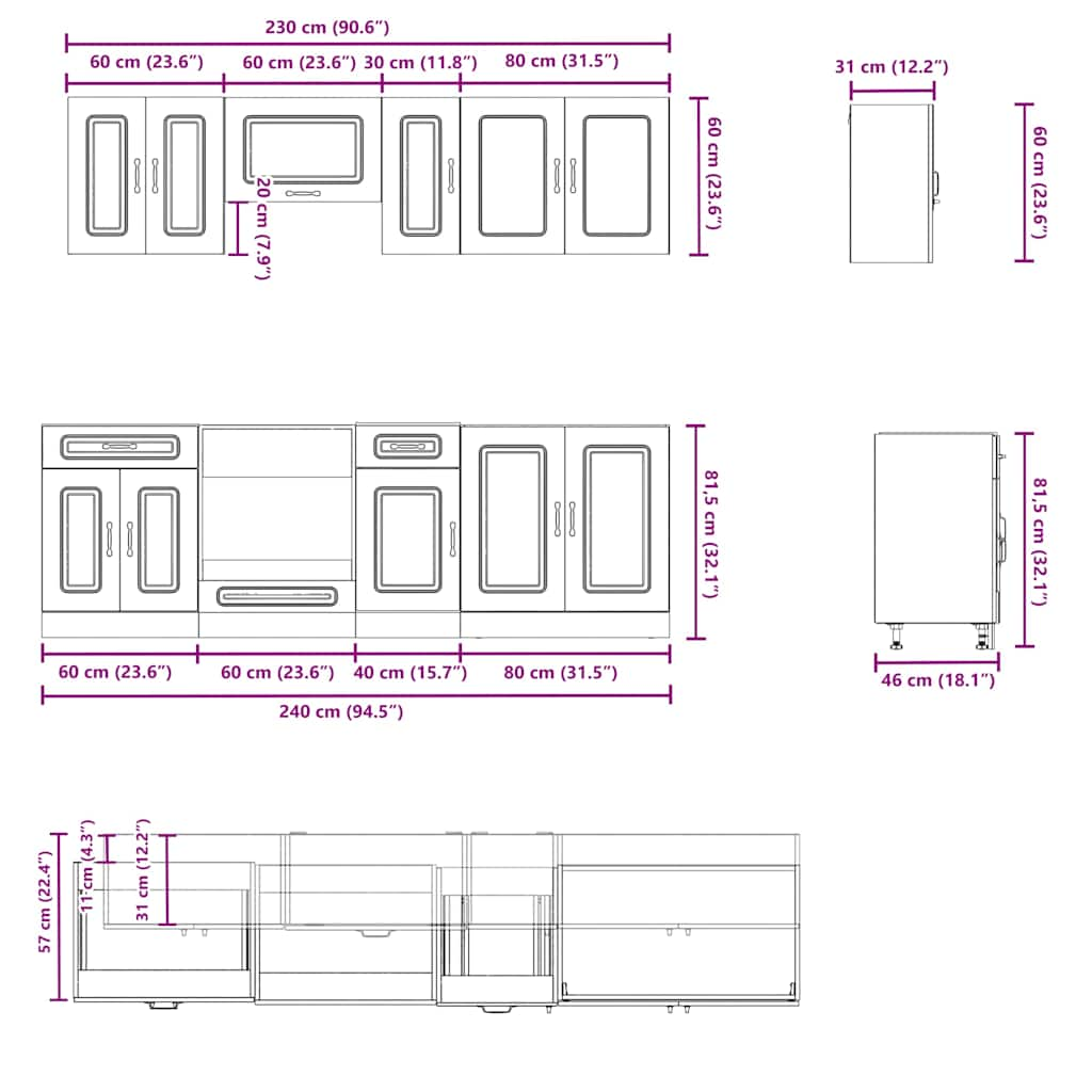 8-piece kitchen cabinet set "Kalmar" glossy white Wood