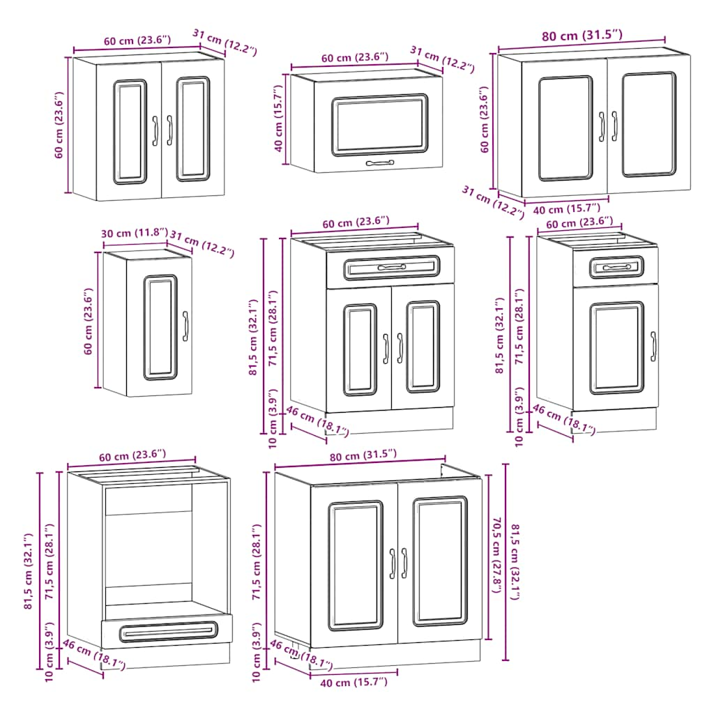 8-piece kitchen cabinet set "Kalmar" glossy white Wood