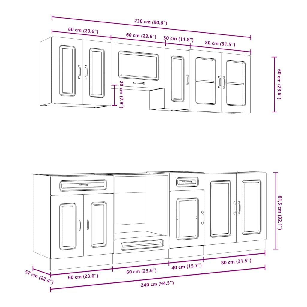 8-piece kitchen cabinet set "Kalmar" glossy white Wood