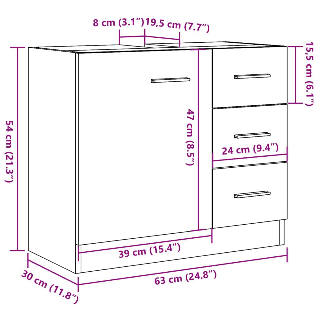 Sink cabinet, old wood, 63x30x54 cm, processed wood