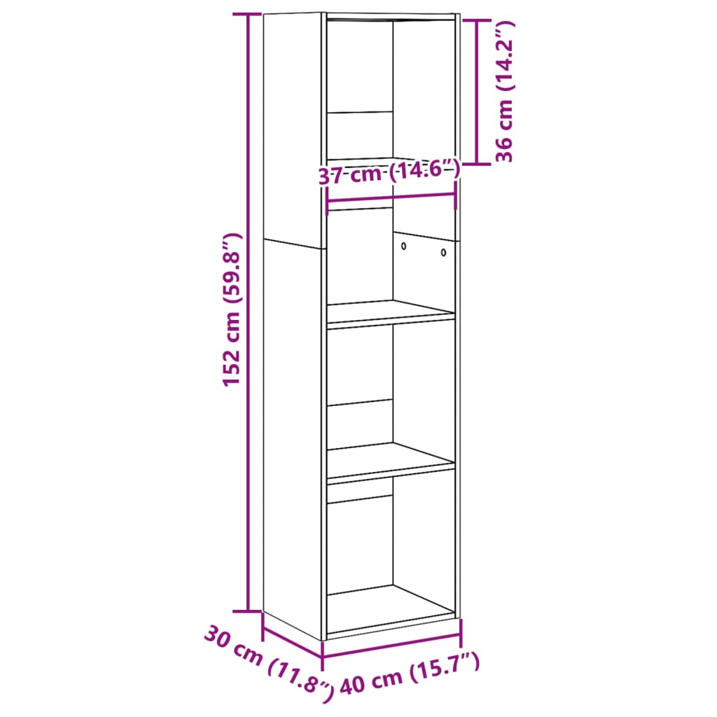 Bookcase, sonoma grey, 40x30x152 cm, engineered wood