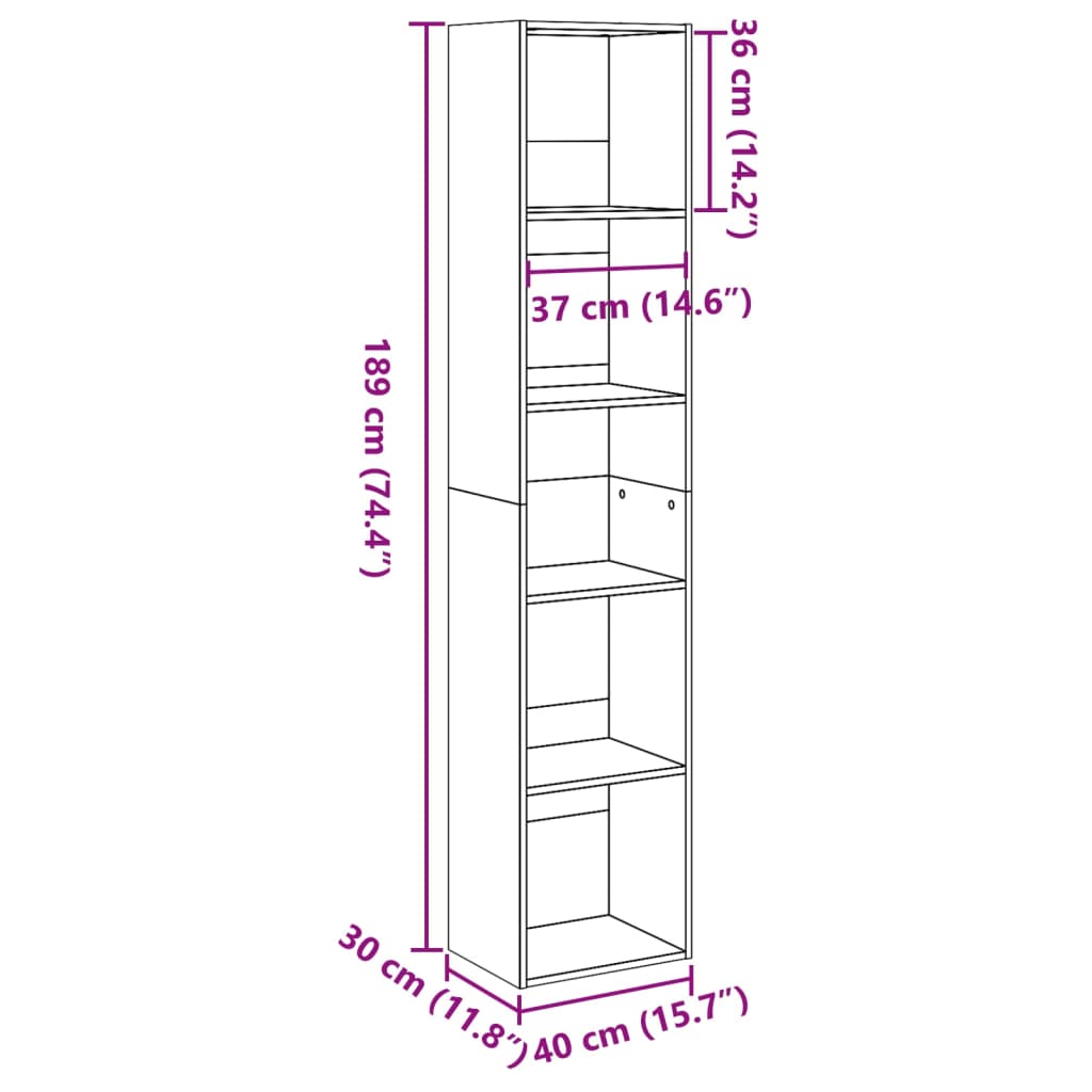 Bookcase, black, 40x30x189 cm, processed wood