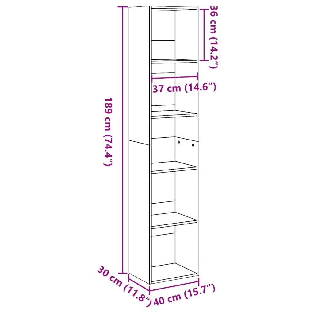 Bibliotecă, gri beton, 40x30x189 cm, lemn prelucrat