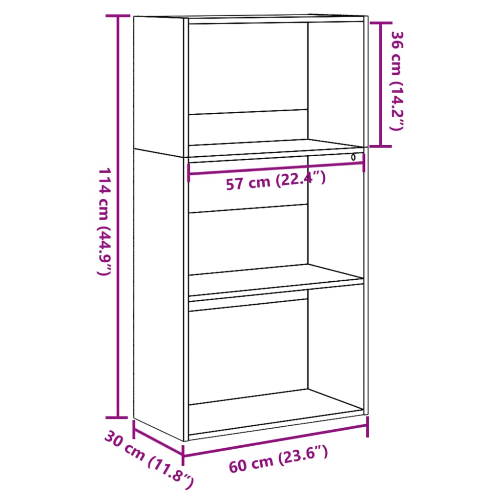 Bookcase, white, 60x30x114 cm, processed wood