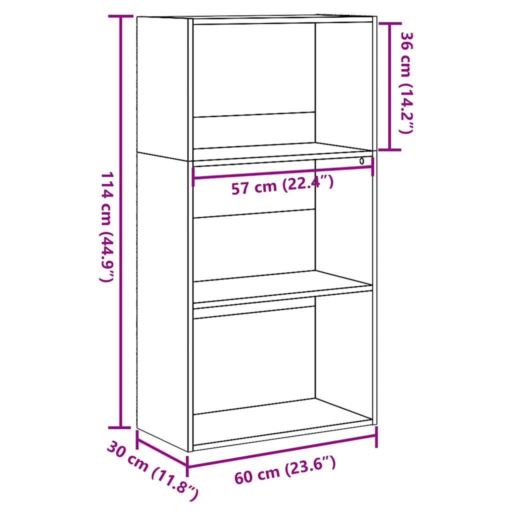 Bookcase, sonoma grey, 60x30x114 cm, engineered wood