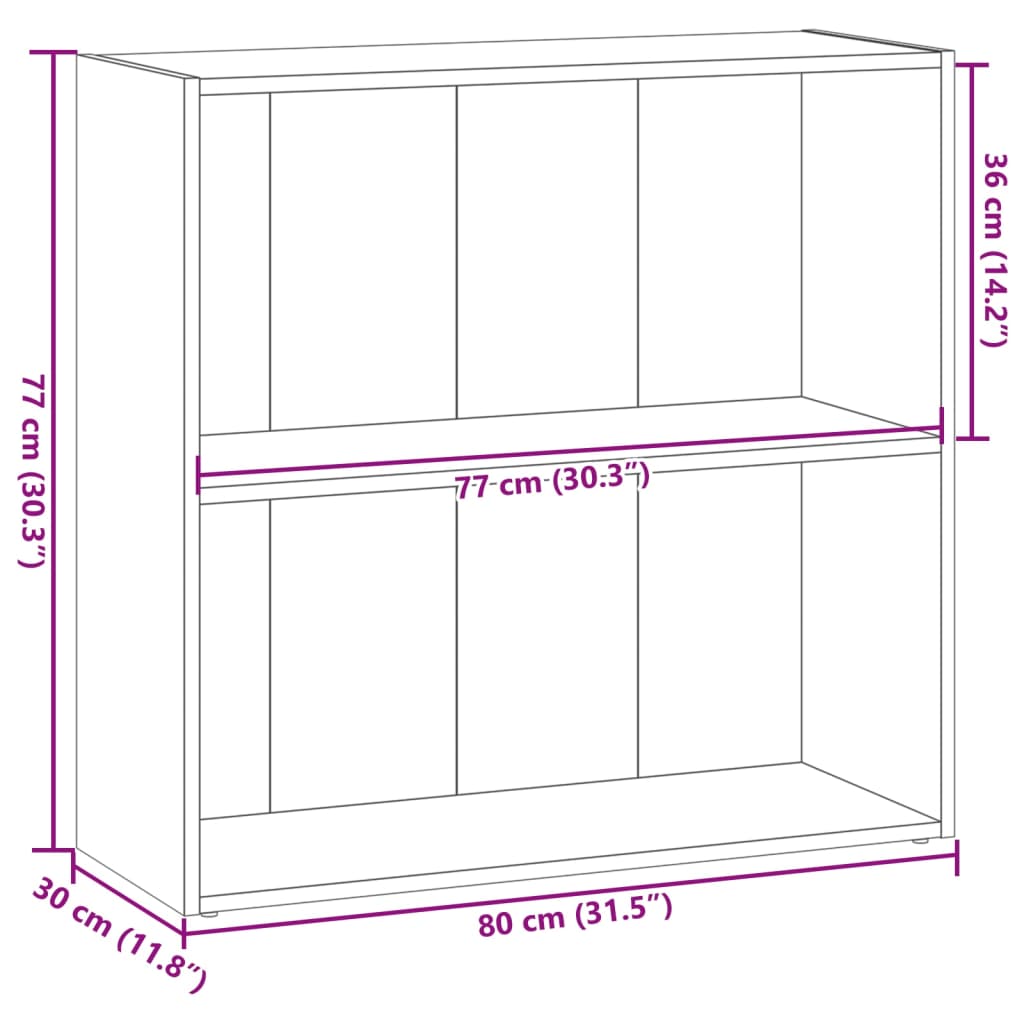 Bookcase, smoky oak, 80x30x77 cm, processed wood