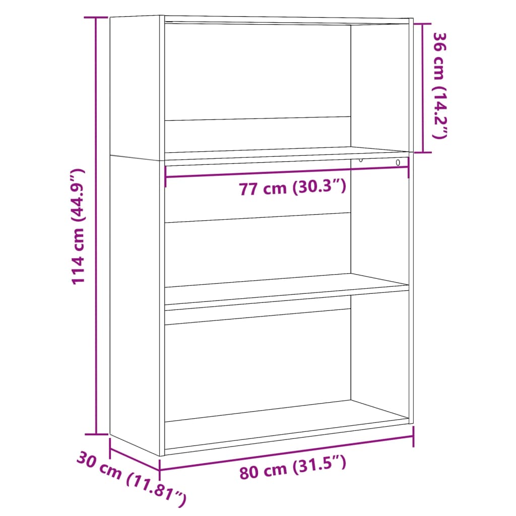 Bookcase, black, 80x30x114 cm, processed wood