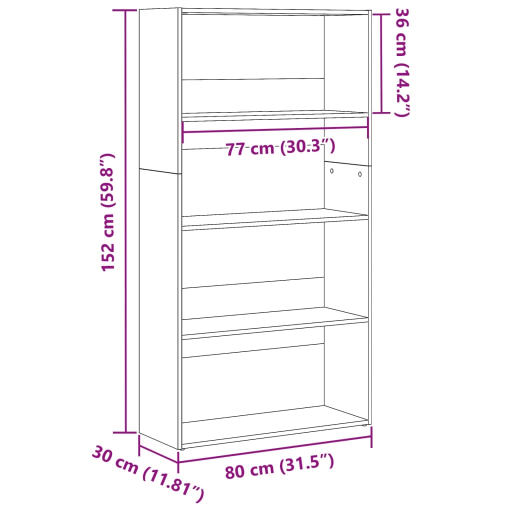 Bookcase, white, 80x30x152 cm, processed wood