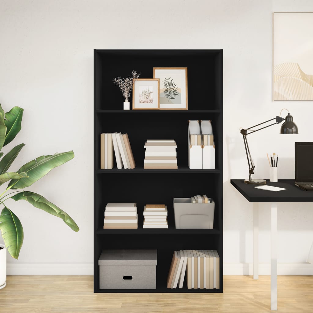 Bookcase, black, 80x30x152 cm, processed wood