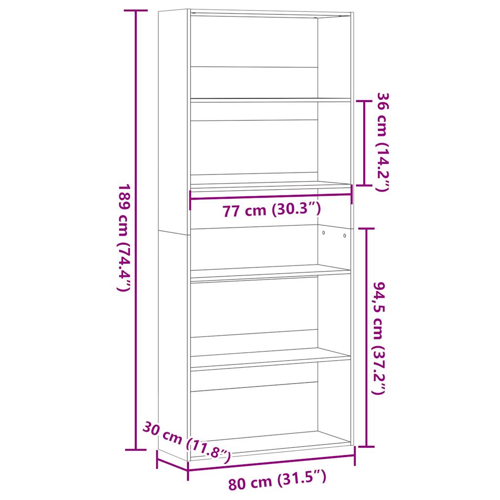 Bibliotecă, stejar sonoma, 80x30x189 cm, lemn prelucrat