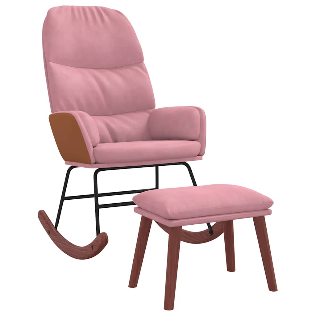 Rocking chair with footrest, pink, velvet