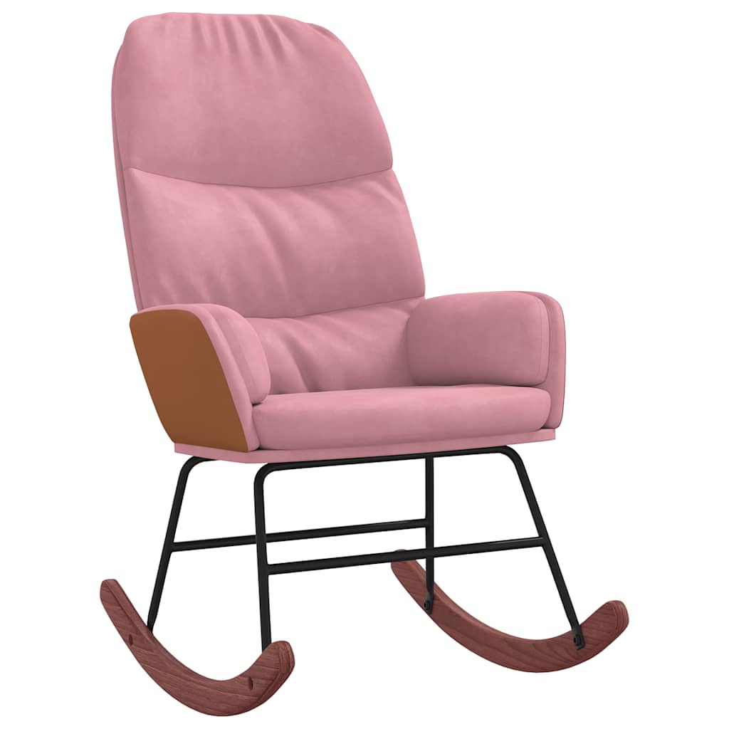 Rocking chair with footrest, pink, velvet