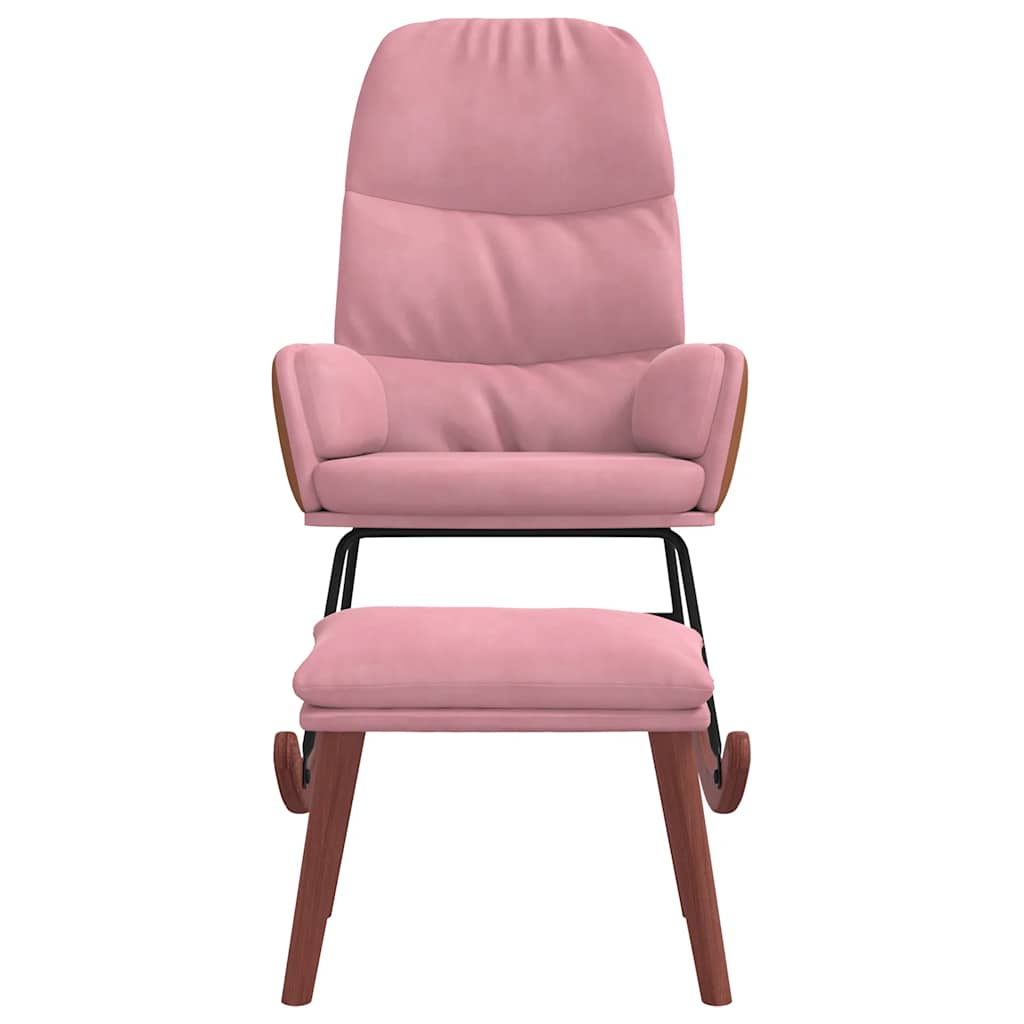 Rocking chair with footrest, pink, velvet