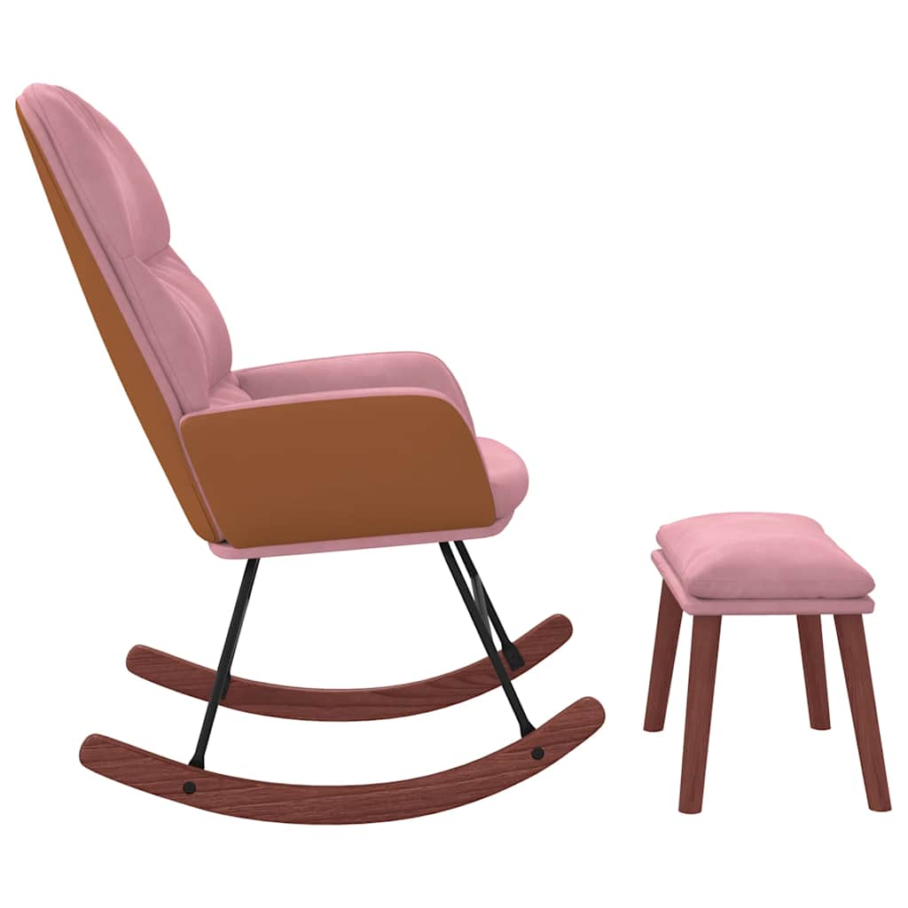 Rocking chair with footrest, pink, velvet