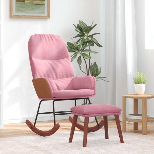 Rocking chair with footrest, pink, velvet