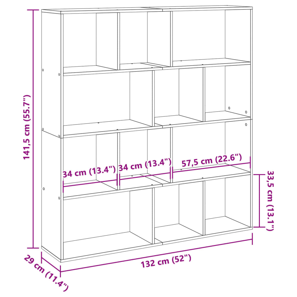 Bibliotecă, negru, 132x29x141,5 cm, lemn prelucrat