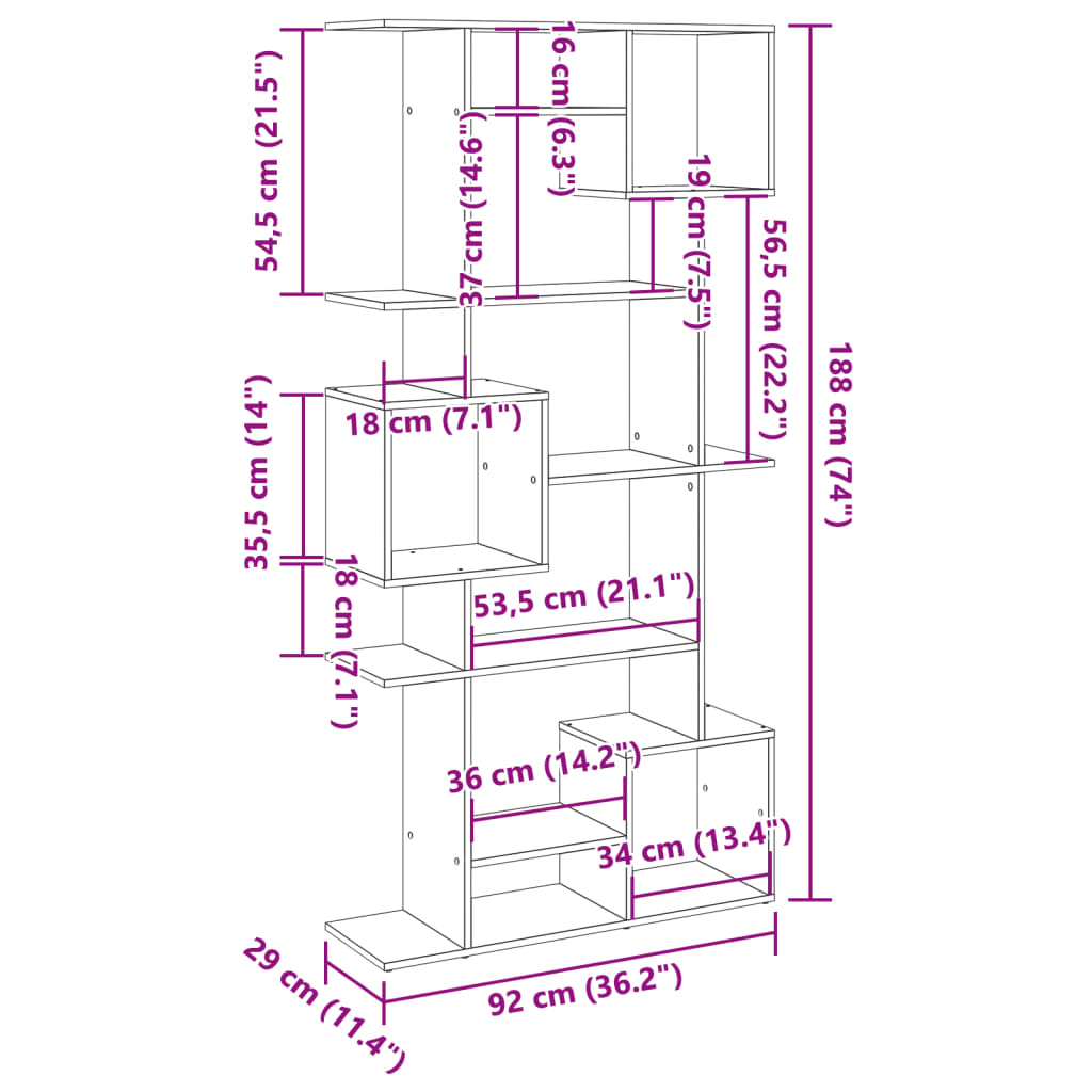 Bibliotecă, gri beton, 92x29x188 cm, lemn prelucrat