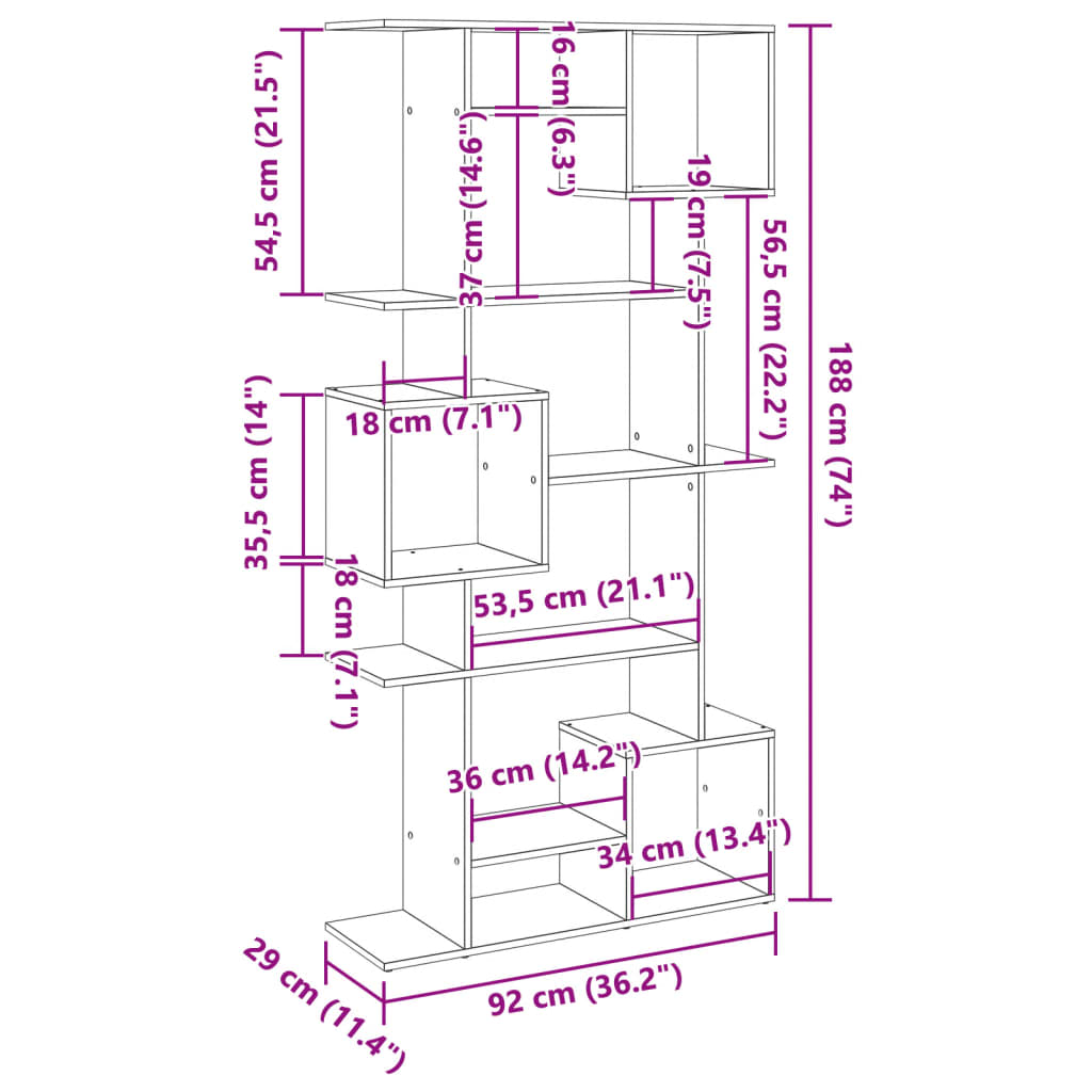 Bookcase, sonoma grey, 92x29x188 cm, engineered wood