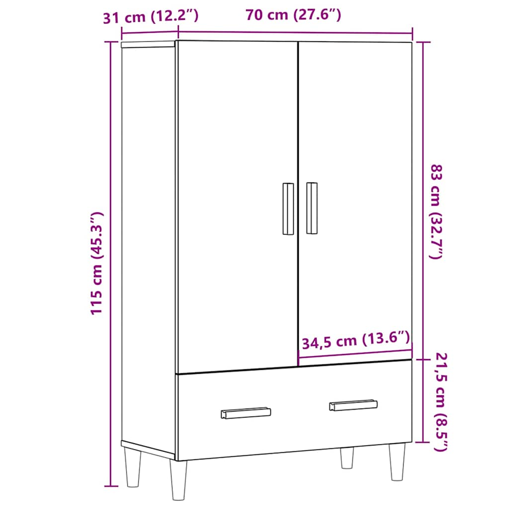 Tall cabinet, Artisanal oak, 70x31x115 cm, composite wood