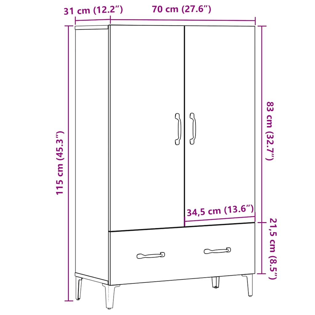 Tall cabinet, old wood, 70x31x115 cm, composite wood