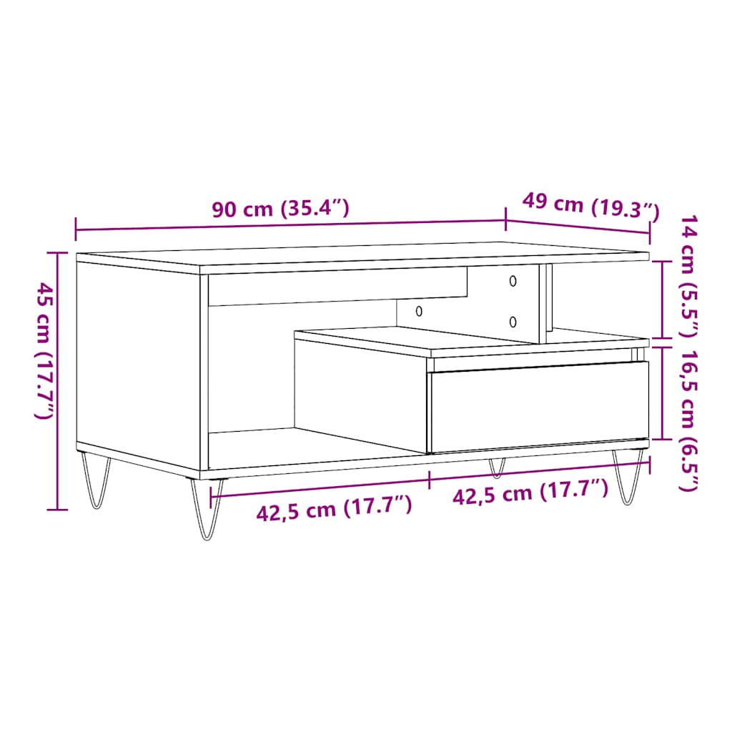 Coffee table, old wood, 90x49x45 cm, processed wood