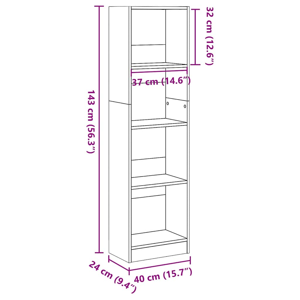 Bookcase, high-gloss white, 40x24x143 cm, engineered wood