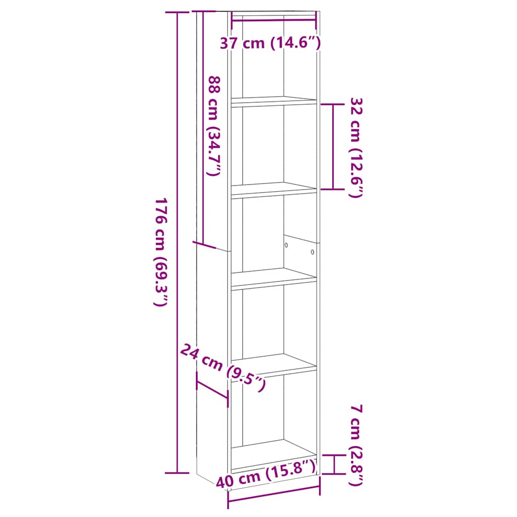 Bookcase, high-gloss white, 40x24x176 cm, engineered wood