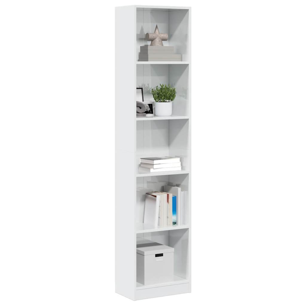 Bookcase, high-gloss white, 40x24x176 cm, engineered wood