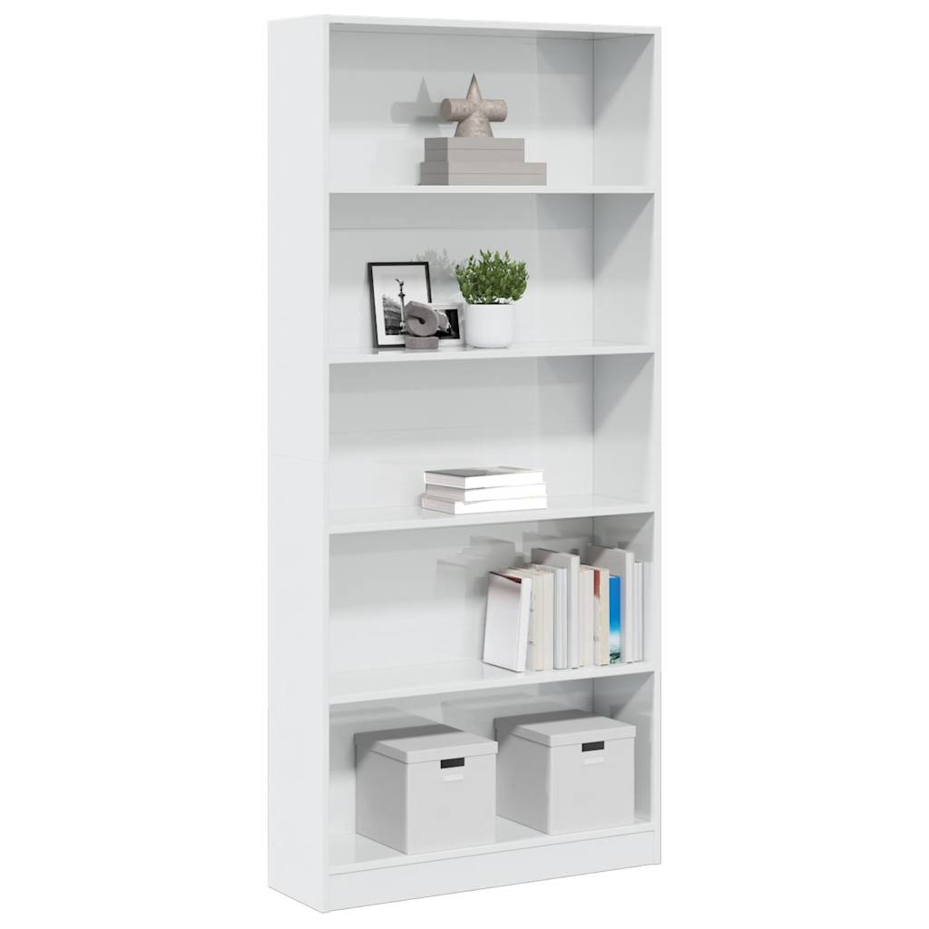 Bookcase, high-gloss white, 80x24x176 cm, engineered wood