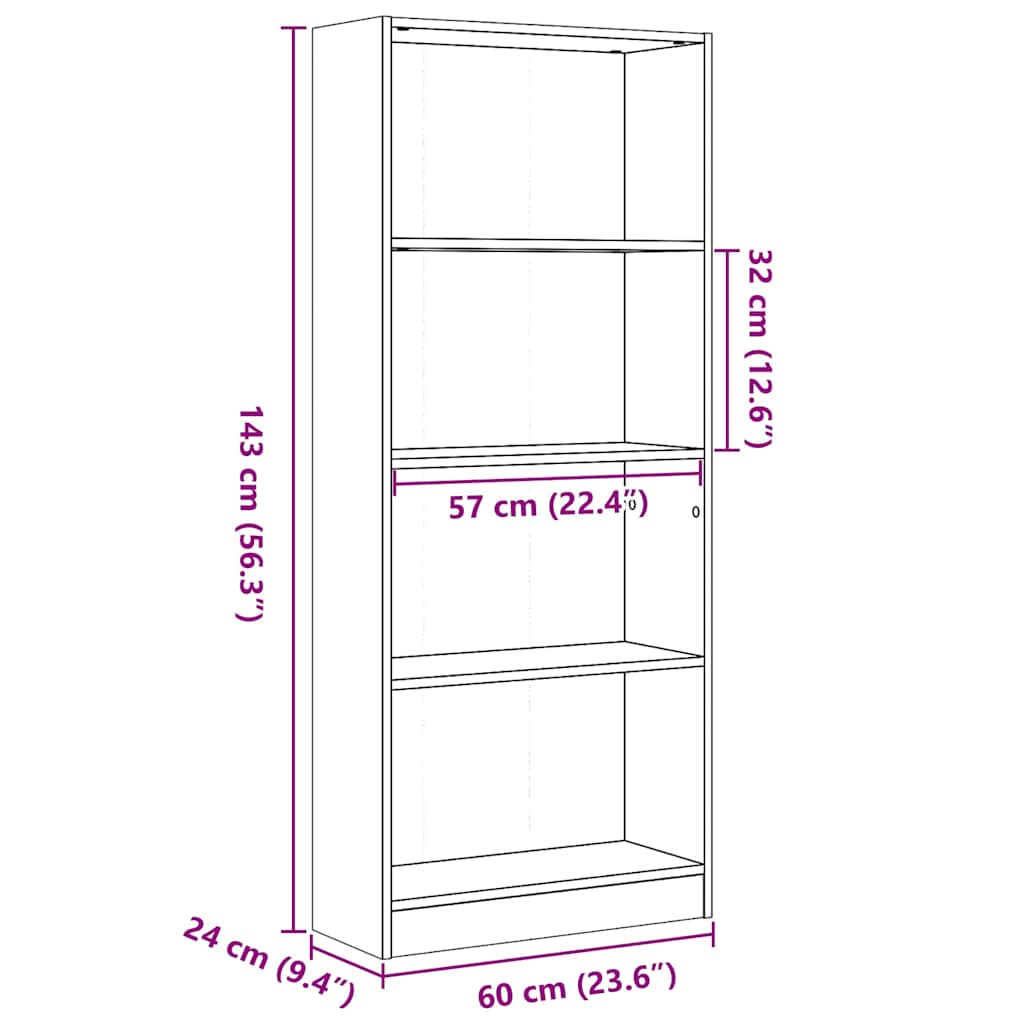 Bookcase, high-gloss white, 60x24x143 cm, engineered wood