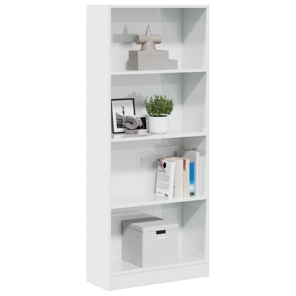 Bookcase, high-gloss white, 60x24x143 cm, engineered wood