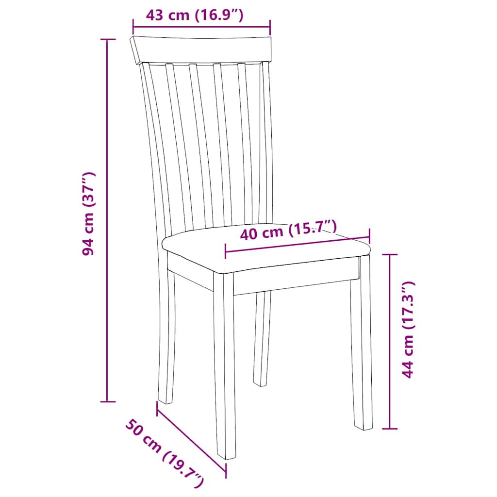 Dining room chairs with cushions 2 pcs. rubber made of solid wood brown