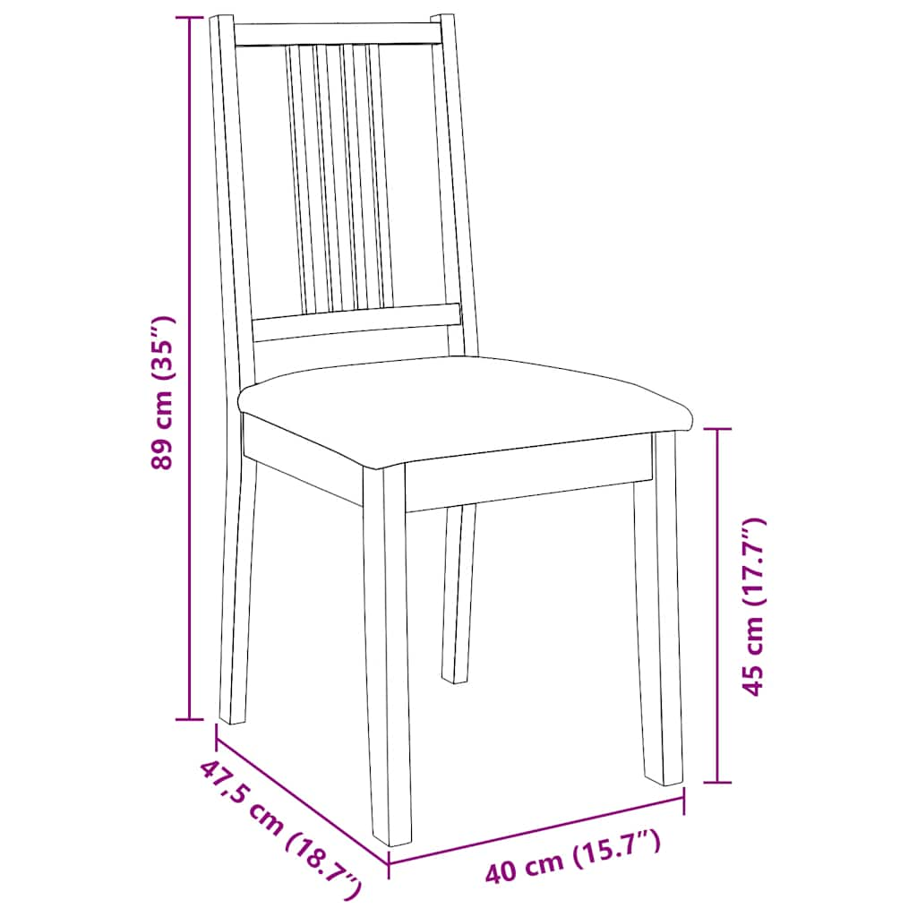 Dining room chairs with cushions 2 pcs. rubber made of solid wood brown