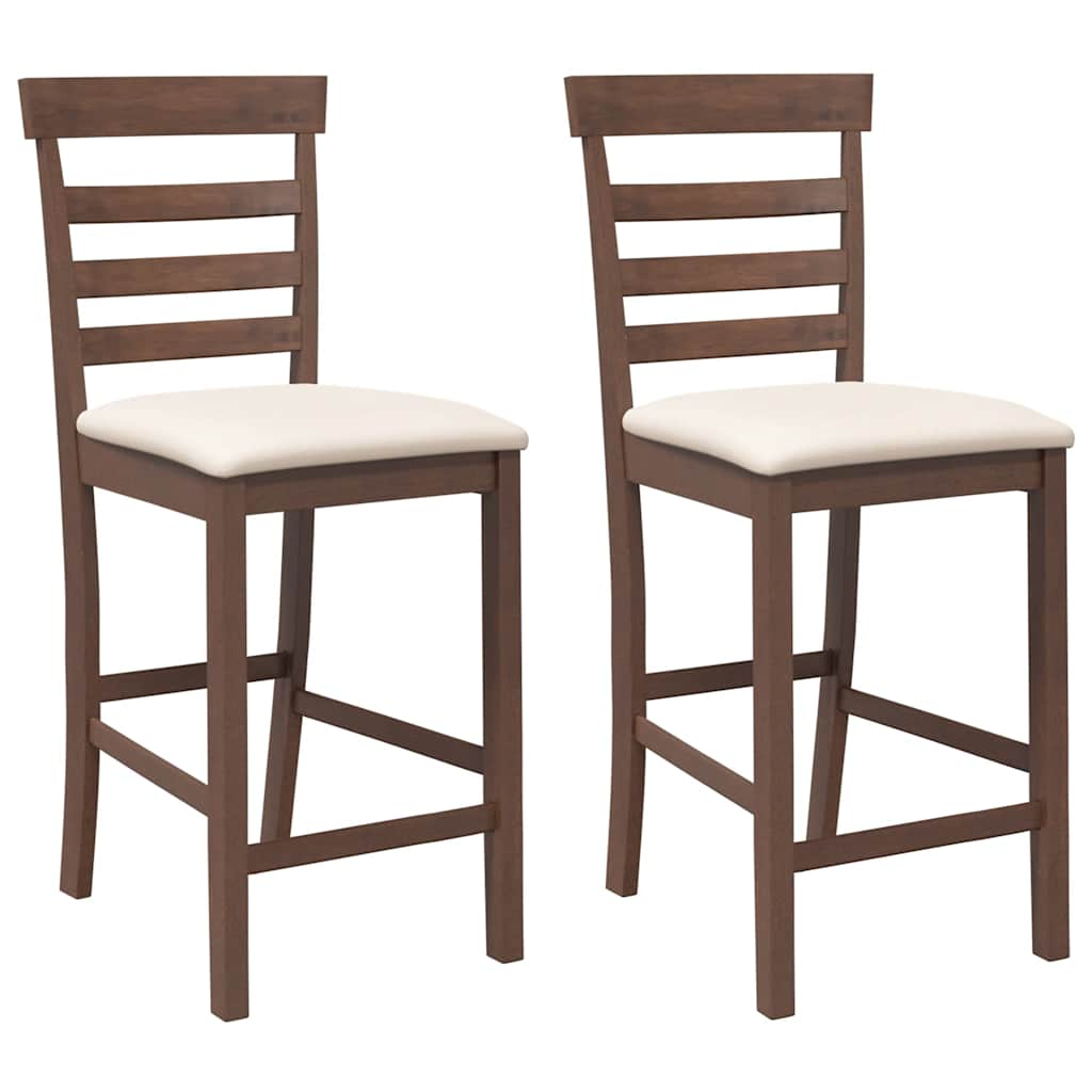 Bar stools with cushions 2 pcs made of rubber made of solid wood brown