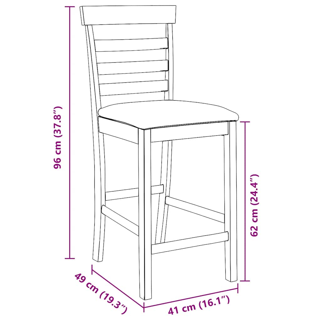 Bar stools with cushions 2 pcs made of rubber made of solid wood brown