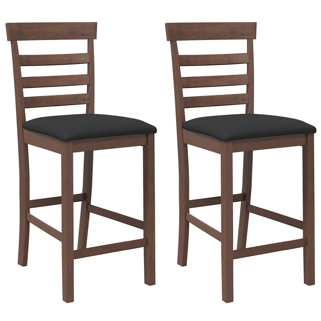 Bar stools with cushions 2 pcs made of rubber made of solid wood brown