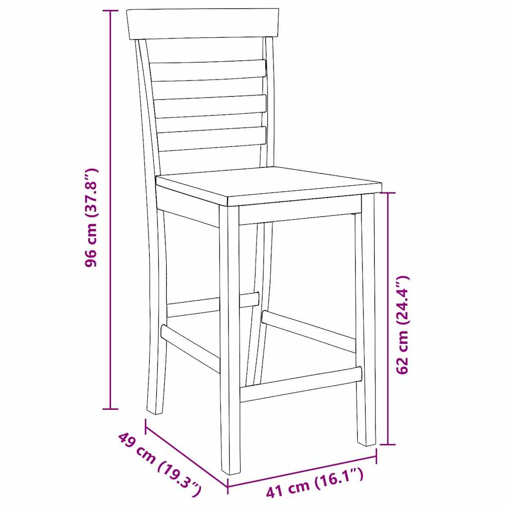 2 pcs solid wood bar stools with natural rubber