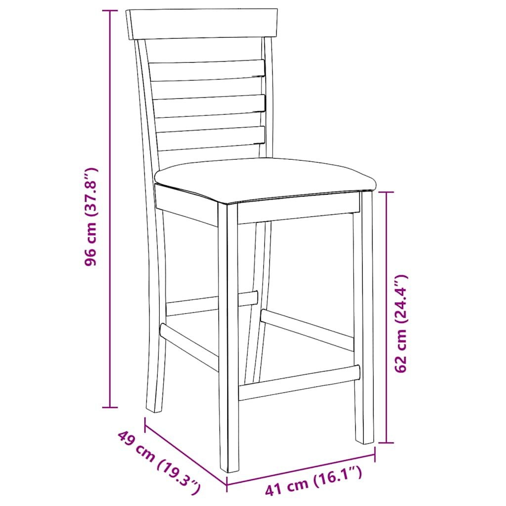 Bar stools with cushions 2 pcs made of rubber made of solid wood white