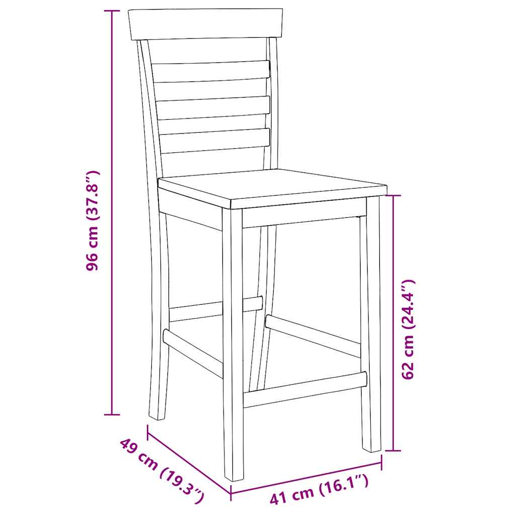 2 pcs solid wood rubber bar stools white